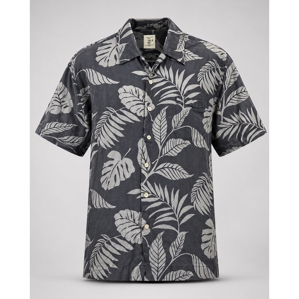 Jamaica Jaxx Mens XL Silk Hawaiian Aloha Shirt Black Gray Tropical Leaf